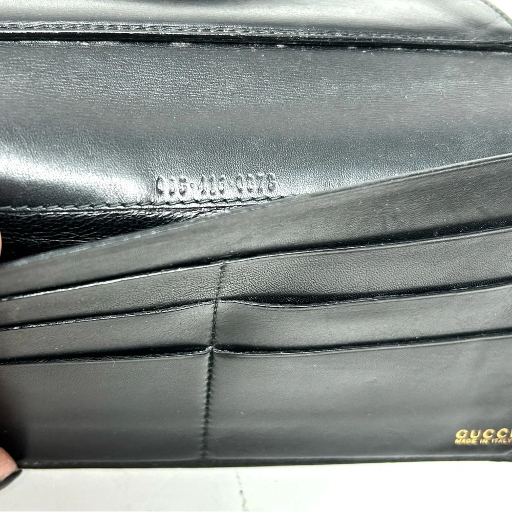 GUCCI horsebit black leather trifold vintage wallet, made in Italy